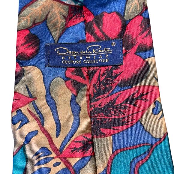 Oscar de la Renta VTG Neck Tie Tropical Floral Silk Vintage - Picture 3 of 5